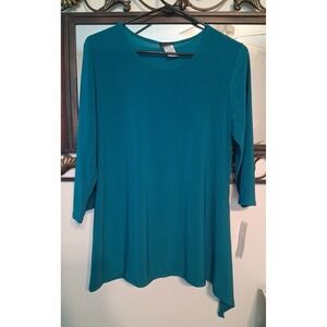 NWT Caribe USA Teal Flowy Blouse/Top Small 3/4 sleeve Asymmetrical Hem
